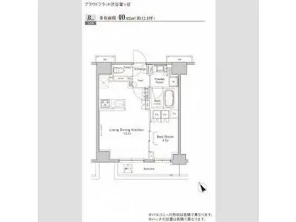 プラウドフラット渋谷富ヶ谷(1LDK/5階)の間取り写真