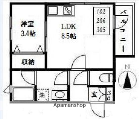 ADD ROSES(1LDK/1階)の間取り写真