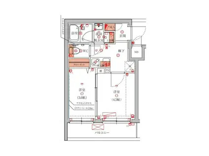 ハーモニーレジデンス池袋ウエスト(2K/4階)の間取り写真