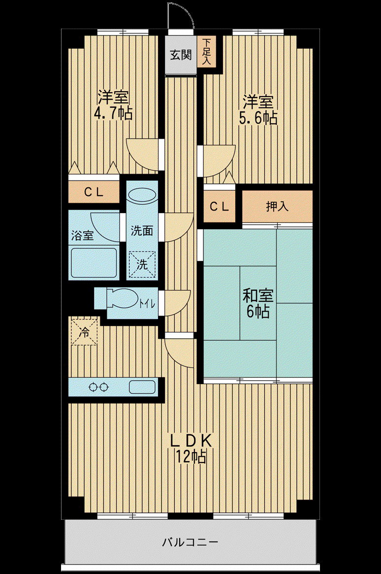 パルティール茂呂(3LDK/1階)の間取り写真