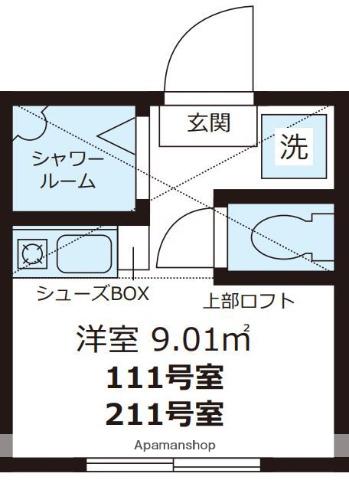 カーサ・フォレスタ(ワンルーム/2階)の間取り写真