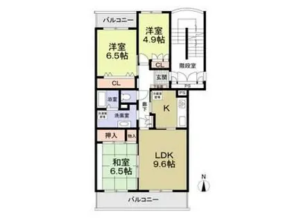 テレパレス中村南 1号棟・2号棟(3LDK/1階)の間取り写真