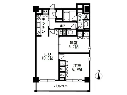 レジディア中落合B棟(2LDK/7階)の間取り写真