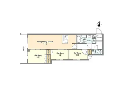 アジールコート練馬中村橋(3LDK/3階)の間取り写真