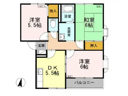 アスカハイムD棟(3K/2階)の間取り写真