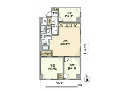 飯田橋第1パークファミリア(3LDK/6階)の間取り写真