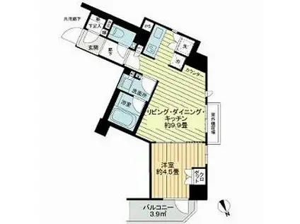 サンクタス文京大塚アヴァンテラス(1LDK/2階)の間取り写真