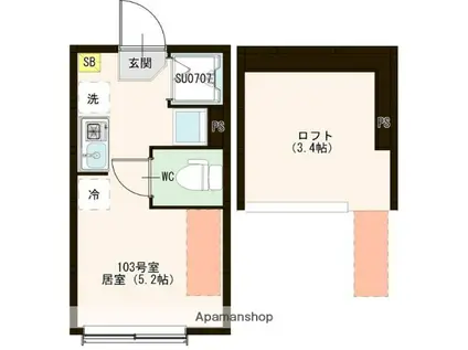 ハーモニーテラス高松Ⅰ(ワンルーム/1階)の間取り写真