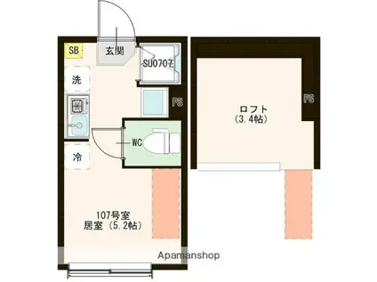 ハーモニーテラス高松Ⅰ(ワンルーム/1階)の間取り写真