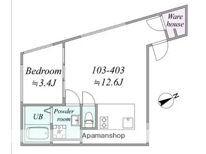 TRIAS834(1LDK/1階)の間取り写真