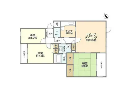 テラス浜田山ガーデニア(3LDK/1階)の間取り写真