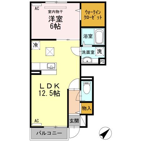 ウエストHANABUSA(1LDK/1階)の間取り写真