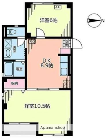 ライフ荻窪(2DK/4階)の間取り写真