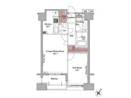 パークアクシス白金台(1LDK/8階)の間取り写真