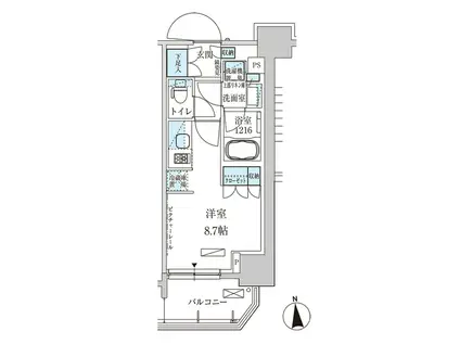 パークアクシス上野三丁目(ワンルーム/6階)の間取り写真