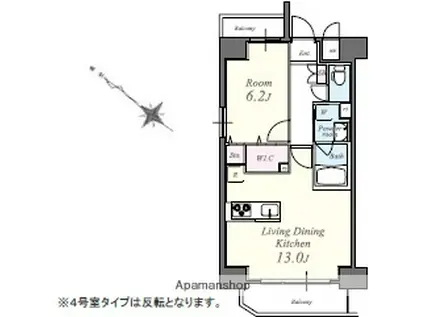 アビタシオン・創(1LDK/4階)の間取り写真