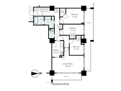 キャナルワーフタワーズ ウエスト(3LDK/7階)の間取り写真