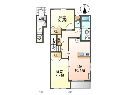 CON MOTO VILLA(2LDK/2階)の間取り写真