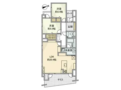 プラウド市川大門通(2LDK/1階)の間取り写真