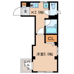 サンブリッジⅢ(1K/2階)の間取り写真