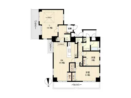 芝公園アパートメント(3LDK/12階)の間取り写真