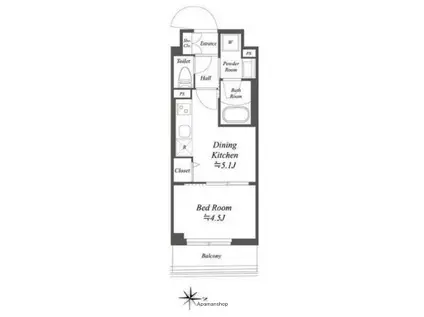 ドゥーエ亀戸Ⅱ(1DK/3階)の間取り写真