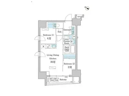 デュオフラッツ日本橋水天宮(2LDK/12階)の間取り写真