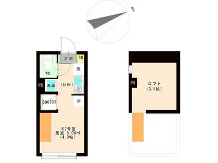 JUNE(ワンルーム/1階)の間取り写真