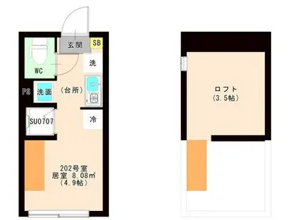 JUNE(ワンルーム/2階)の間取り写真