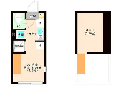 JUNE(ワンルーム/2階)の間取り写真