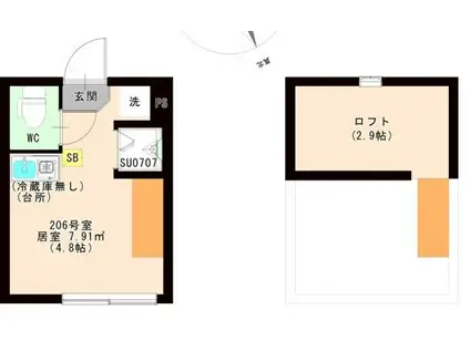 JUNE(ワンルーム/2階)の間取り写真