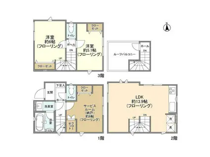 山手線 日暮里駅 徒歩10分 3階建 築4年(2SLDK)の間取り写真