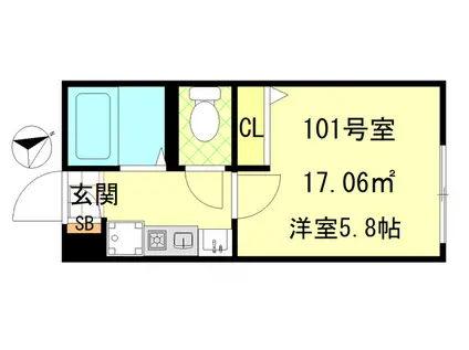 LECOCON平井(1K/1階)の間取り写真