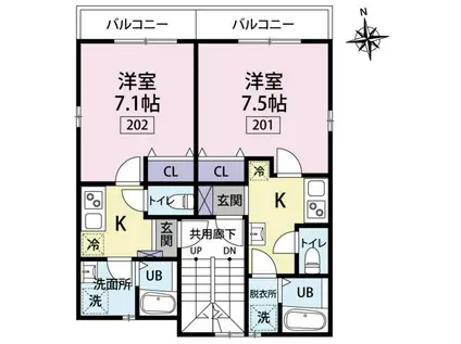 グランシャレー小岩(1K/2階)の間取り写真