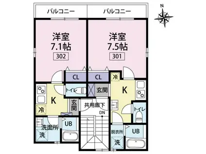 グランシャレー小岩(1K/3階)の間取り写真