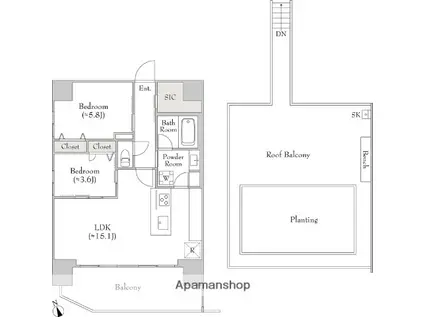 ルミーク門前仲町(2LDK/10階)の間取り写真