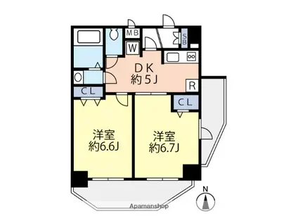 グランヴァン中野江古田(2DK/6階)の間取り写真