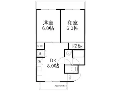 ヒルトップ石原(2DK/1階)の間取り写真