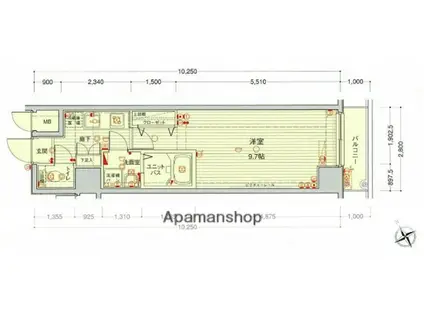 グランヴァン東中野Ⅲ(1K/6階)の間取り写真