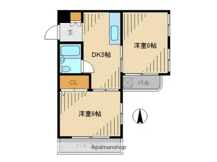 コーポあかね(2DK/2階)の間取り写真