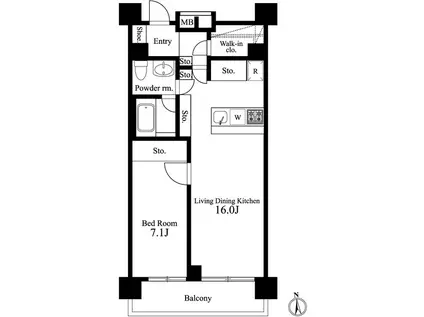 プライマル新宿若松町(1LDK/14階)の間取り写真