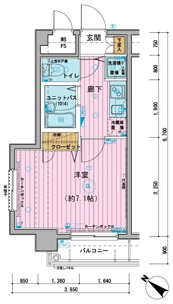 メインステージときわ台(1K/1階)の間取り写真