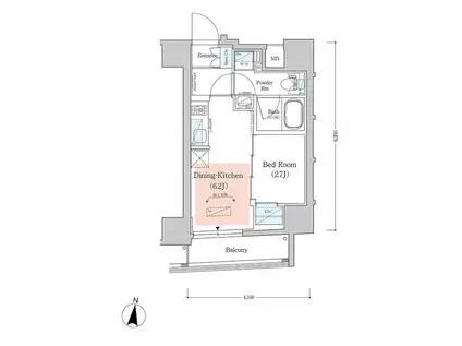 アーバネックス西新宿Ⅱ(1DK/8階)の間取り写真