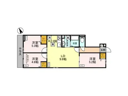 セレスティア松が丘(3LDK/1階)の間取り写真