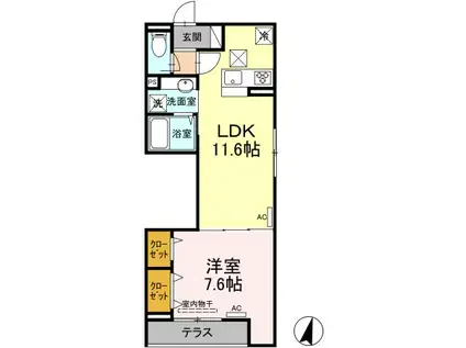 エクセリア上鷺宮Ⅱ(1LDK/1階)の間取り写真