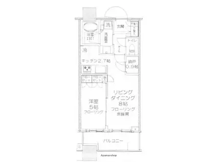 パークタワーグランスカイ(1LDK/22階)の間取り写真