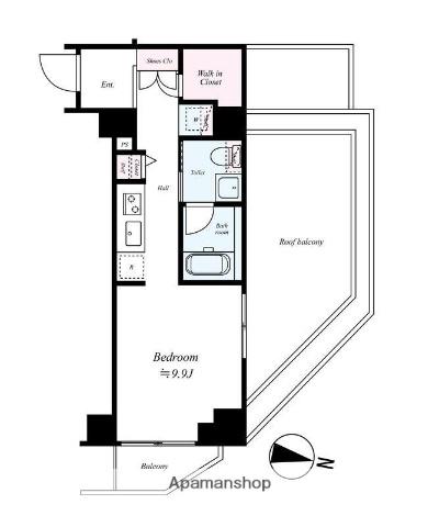 B CITY APARTMENT SHINAGAWA ウエスト(ワンルーム/4階)の間取り写真