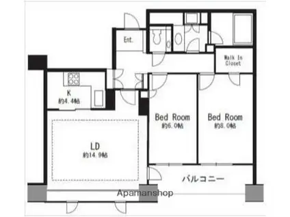 クリオレミントンハウス恵比寿(2LDK/3階)の間取り写真