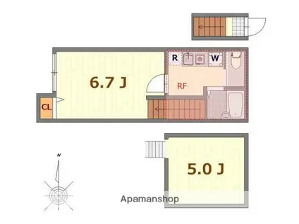 バーミープレイス南千束(1K/2階)の間取り写真