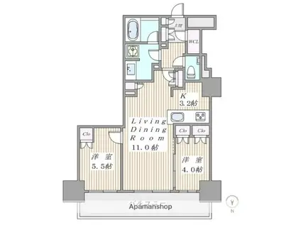 プライムパークス品川シーサイド ザ・タワー(2LDK/26階)の間取り写真